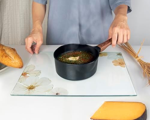 Kitchenville Glass Cutting Board 16"x12": Tempered Glass Kitchen Counter Protector - Durable- Scratch-Resistant, Heat-Proof - Design 5 - Floral Design