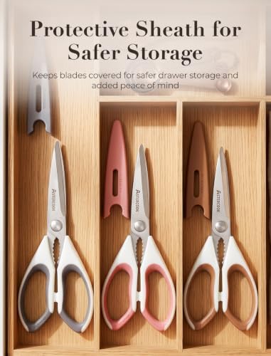 Astercook Kitchen Scissors, 3-Pack Heavy Duty Kitchen Shears with Stainless Steel Blades for Meat, Poultry, Herbs, Vegetables and Packaging, Dishwasher Safe