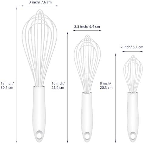 OYV White Silicone Whisk Set of 3, 8/10/12 Inch, Heat Resistant 480°F