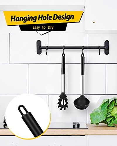 BUNDLEPRO Silicone Soup Ladle and Pasta Spoon Set, 2 Pack, Black