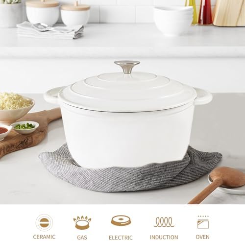4.5 QT Enameled Cast Iron Dutch Oven with Self-Basting Lid, Heavy Duty Soup Pot for Tender Stews, Slow Cooking, Roasts & Bread Baking, Moisture-Locking, Smooth Easy-Clean Enamel Interior, Oven Safe 500°F