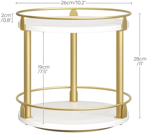 YATINEY Lazy Susan Organizer, Rotating Spice Rack, 2 Tier Spice Turntable Organizer, Industrial Turntable Spice Holder, for Kitchen Countertop and Cabinet, Compact and Versatile, White and Gold SR22DW