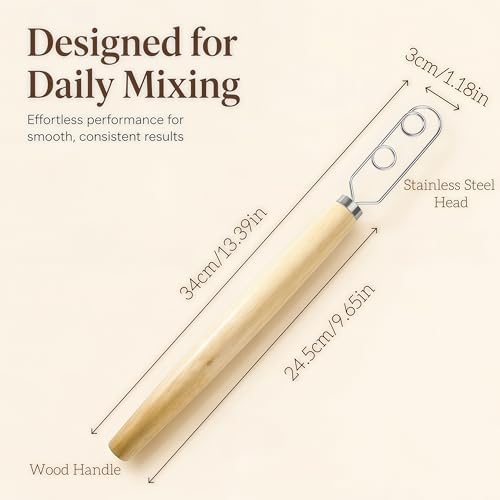 Digead Danish Dough Whisk, Stainless Steel Dutch Whisk with Wooden Handle, Ergonomic Manual Mixing Tool for Home Baking: Heavy Dough, Sourdough Bread, Pizza Dough, Cake Batter (13 inch)