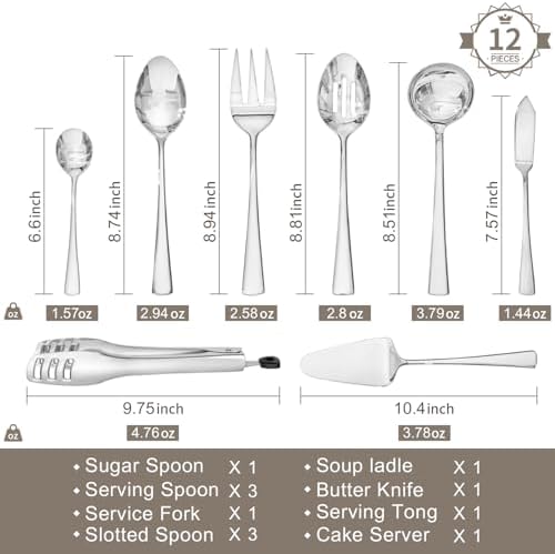 KINGSTONE 12 Piece 18/10 Serving Utensils Set, Stainless Steel Serving Set