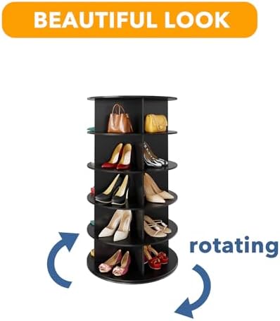 SpaceAid 5 Tier Rotating Shoe Rack Tower, Spinning Shoe Display Lazy Susan, Revolving 360 Shoe Rack Storage Round Carousel, Vertical Handbag Rotate Shoes Closet Organization (5-Tier Black)