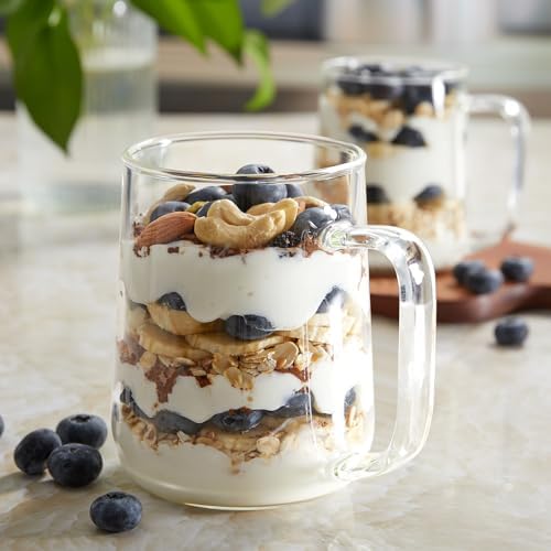 Large Glass Coffee Mugs, 24 oz Glass Coffee Cups Set of 2, Clear Borosilicate Glass Mugs with Handles for Cappuccino, Tea, Latte, Hot/Cold Beverages, Wine, Americano, Smoothies