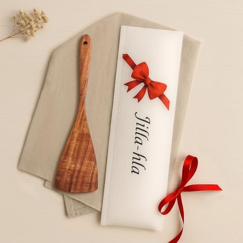 Jilla-hla Wooden Spatula Nonstick Turner Acacia Wood, Long Handle Flat Frying Spatulas Handmade for Kitchen Gifts, Ideal Cookware Utensils for Cooking Eggs, Fish, Pancakes