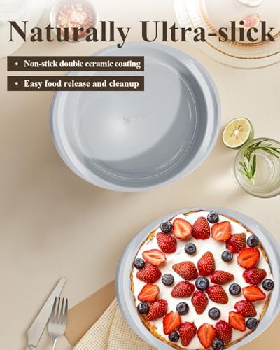 9 Inch Nonstick Ceramic Round Cake Pan with Handle, Fern