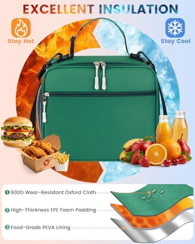 Insulated Lunch Box for Men Small, Green Mens Lunch Bag with Strap