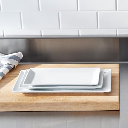 Amazon Basics 3-Piece Porcelain Serving Platters, Oven Safe, for Entertaining, Appetizer, Dinner, Dessert, 12.75 inch, 11 inch, 10 inch, White