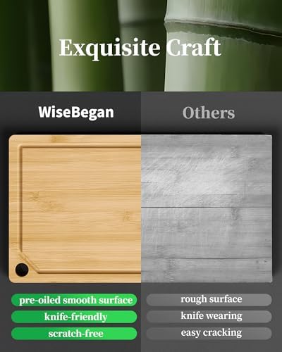 Kitsure Bamboo Cutting Board for Kitchen, Set of 3, Natural