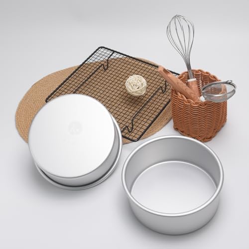 7 x 3 Inch Round Cake Pans Set of 2, Aluminum Round Cake Tin, Baking Cake Pan for Wedding, Party, Family Occasions, Chocolate, Bread. (Round, 7×3 Round Cake Pan, Set of 2)