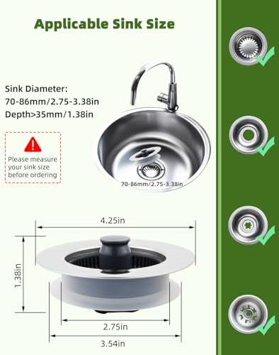 Universal 2PCS Kitchen Sink Strainer Stopper Combo, 3 in 1 Pop Up