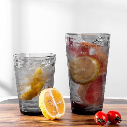 14-ounce and 20-ounce Plastic Tumblers, Acrylic Drinking Glasses, set of 8 Gray Reusable Plastic Cups, Stackable, BPA-Free, Shatter-Proof, Dishwasher-Safe