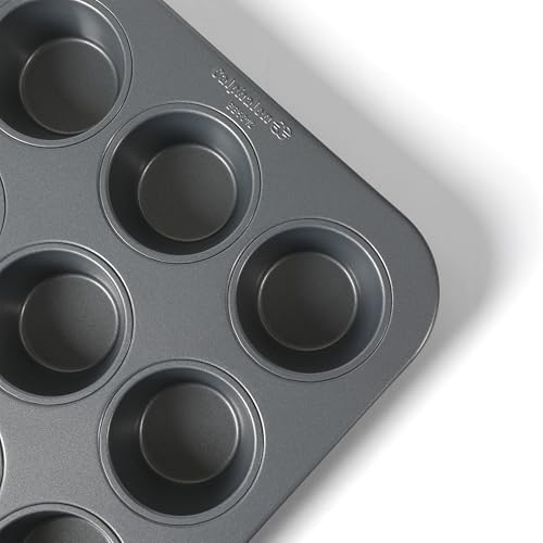 Calphalon Titan Steel Core PFA Free Nonstick Cupcake Muffin_Pan, Heavy Duty Carbon Steel Bakeware for Even Heating, Oven Safe Muffin_Tray for Cupcakes, Muffins, 12-Cup Muffin Pan (Pack of 4)