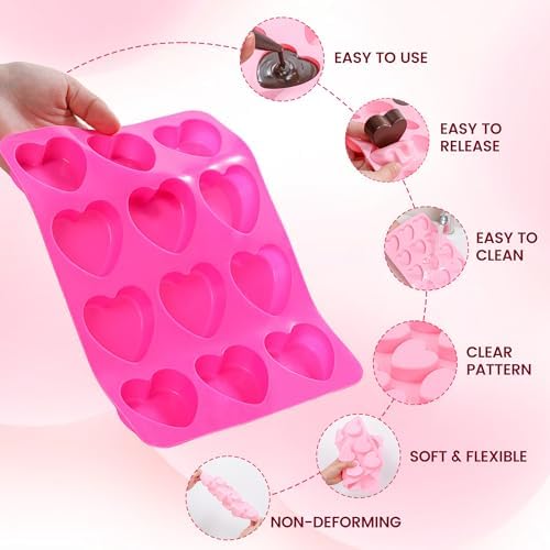 Heart-Shaped Silicone Chocolate Molds - Set of 2, Perfect for Mother's Day, Non-Stick Candy Heart Molds for Baking, Candy, Gummy, Cake, Jelly, Pudding, Handmade Soap Mould