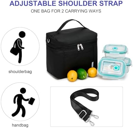 NOL Insulated Lunch Bags for Women Cooler Bag Lightweight Nylon Waterproof Lunch Box For Work (Medium(normal), New black)