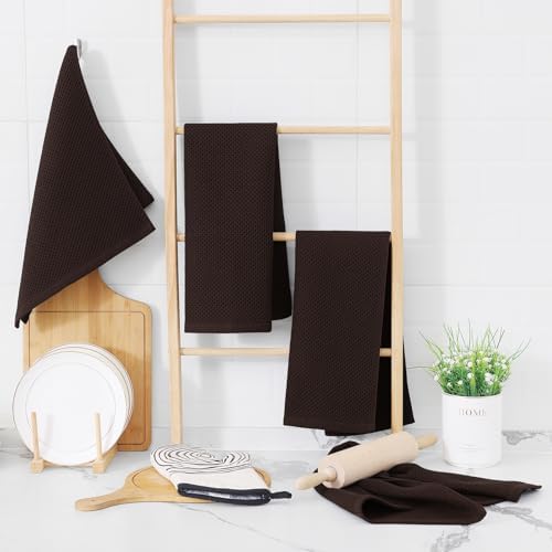 Homaxy 100% Cotton Waffle Weave Kitchen Dish Towels 4-Pack, Dark Brown