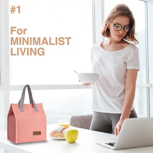 TELLUMO Insulated Lunch Bag for Men Women, Large Reusable Leakproof Lunch Box Container, Small Portable Thermal Snack Bag, Reusable Travel Office Work Beach Cooler Tote Bag for Adults, Pink