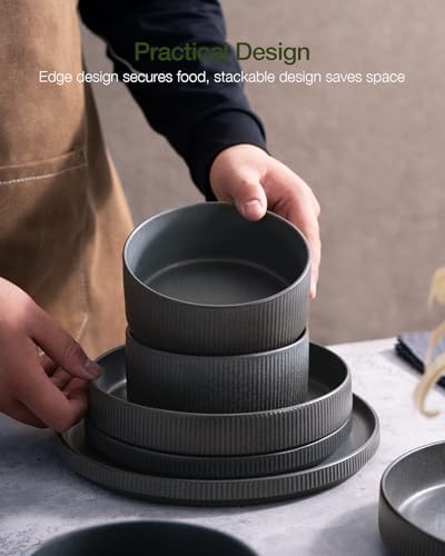 Famiware Star Stoneware Dinnerware Set, Reactive Glaze Plates & Bowls for 4