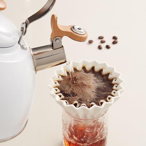ROCKURWOK Whistling Tea Kettle for Stove Top, 1.6 QT Small Tea Pot, White