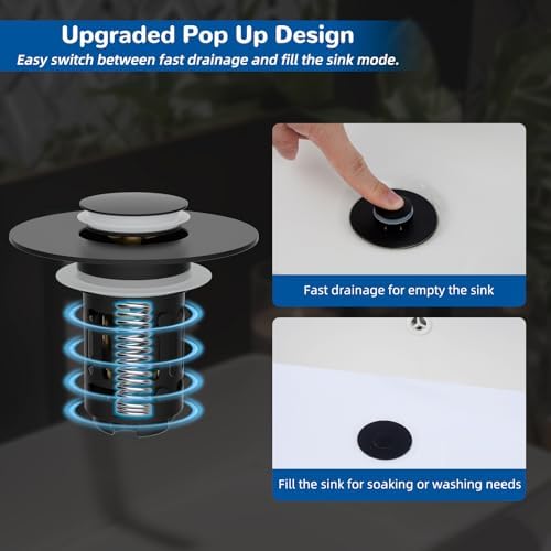 Hibbent Upgraded 3 in 1 Bathroom Sink Drain Strainer, Pop Up Stopper