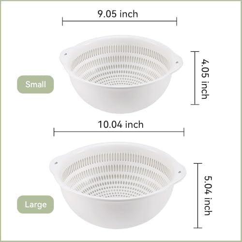 Colander Bowl Set of 2, Nesting Large Capacity Plastic Food Strainer for Pasta, Vegetables and Fruits Washing Draining Basket, Space Saving, BPA Free