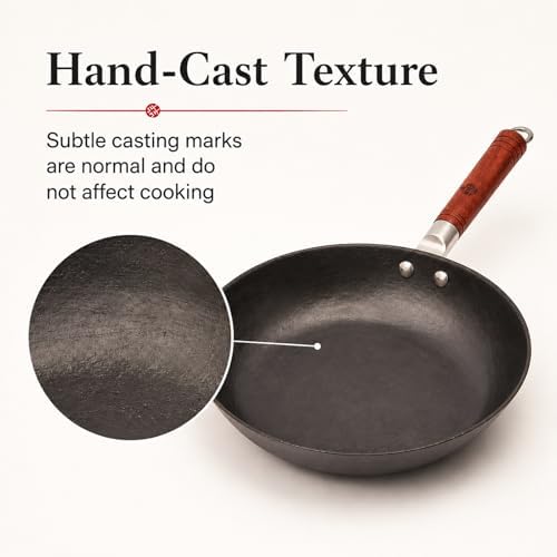 WANGYUANJI 11 Inch Cast Iron Skillet with Glass Lid, Uncoated Cast Iron Frying Pan for Steak, Eggs, Sautéing,Flat Bottom Skillet for Gas, Electric & Induction Cooktops