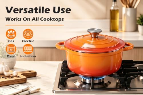 Leonyo 2-Quart Small Enameled Cast Iron Dutch Oven Pot with Lid, Orange