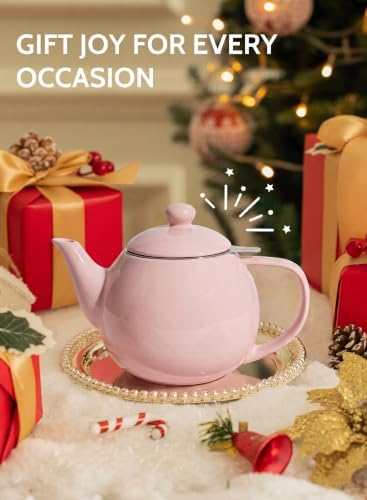 Sweese Porcelain Teapot 27 oz with Infuser for Loose Leaf Tea, Pink