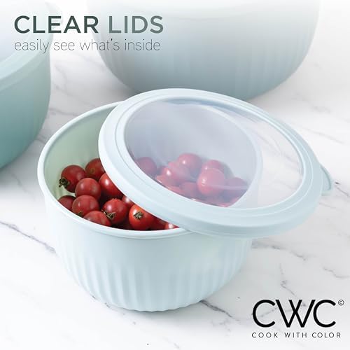 COOK WITH COLOR Prep Bowls with Lids- Wide and Deep Nesting Plastic Small Mixing Bowl Set with Lids, 12 Piece Set - Deep Bowls, Teal
