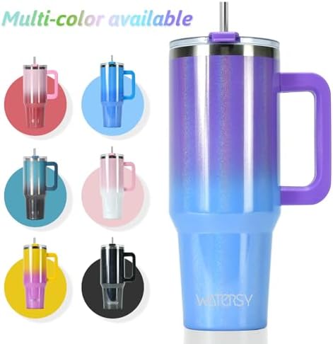 30 oz Shiny Tumbler with Handle and Straw,Stainless Steel Tumbler with Lid and Straw,Insulated Travel Mug(Cold for 34 Hours),Water Bottle for Iced Tea,Coffee (Purple)