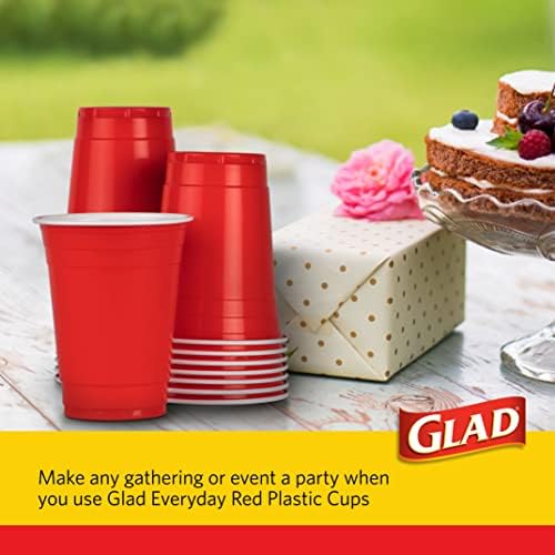 Glad Everyday Disposable Plastic Cups, Red, 18 Oz, 40 Count