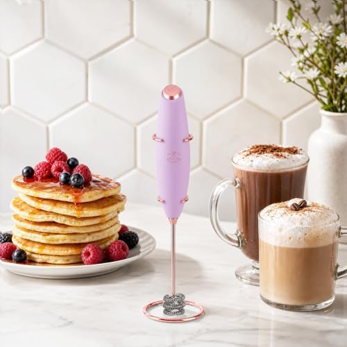 Zulay Kitchen Powerful Milk Frother Wand With Duracell Batteries - Ultra Fast Handheld Drink Mixer - Electric Whisk Foam Maker for Coffee, Lattes, Cappuccino & Matcha - Triple Whisk - Regal Lavender
