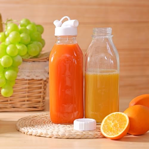 CUCUMI 2 Pack 32 Oz Glass Milk Bottle with Reusable Lid