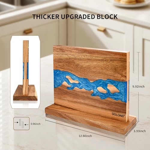 Magnetic Knife Block,Acacia Wood And Resin Kitchen Magnetic Knife Holder,Equipped with strong magnets,Multifunctional Double Side Knife Storage Organizer for Kitchen Counter ,Gifts for new home