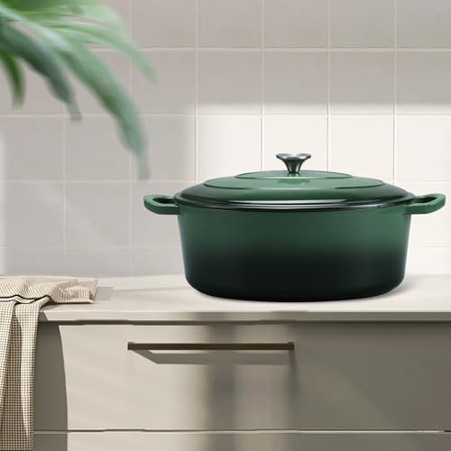 Leonyo 7-Quart Enameled Cast Iron Oval Dutch Oven Pot with Lid, Emerald