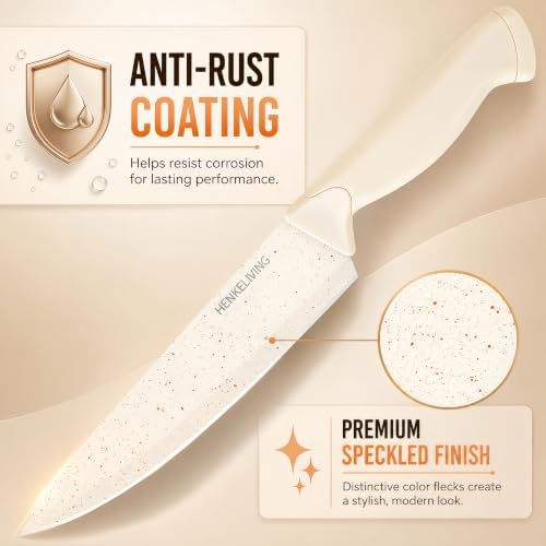 14-Piece Cream Kitchen Knife Block Set with Built-in Sharpener