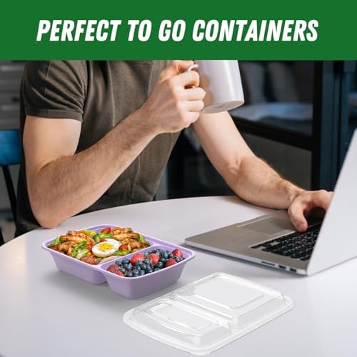 Dealusy 50 Pack 28 oz Meal Prep Containers with Lids 2-Compartment, Lilac