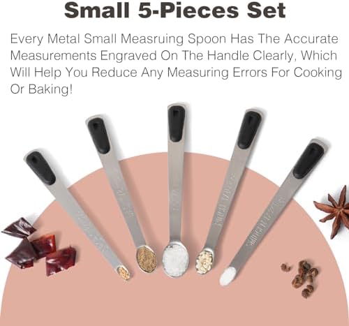 1Pack Small Measuring Spoon Set with Black Silicone Grip