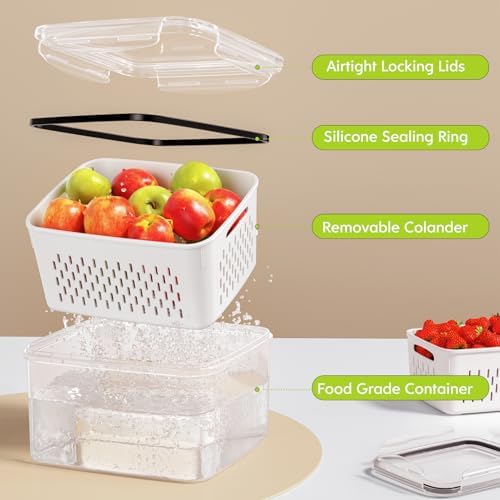 HOMETALL 6 PCS Fruit Storage Containers for Fridge with 6 Removable Colanders, BPA Free Produce Containers for refrigerator, Dishwasher & Microwave Safe Food Containers Keep Fruit, Salad, Berry, Fresh