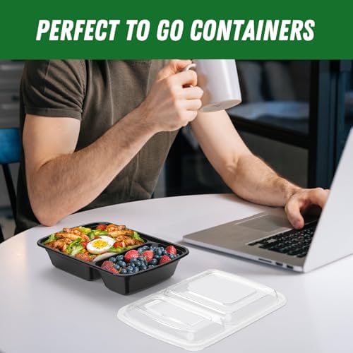 Dealusy 50 Pack 28 oz Meal Prep Containers with Lids 2-Compartment, Black