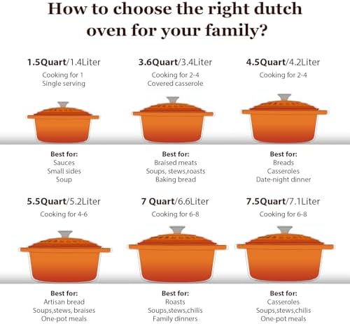 Overmont Enameled Cast Iron Dutch Oven - 7QT Pot with Lid Cookbook & Cotton Potholders - Heavy-Duty Cookware for Braising, Stews, Roasting, Sourdough Baking orange