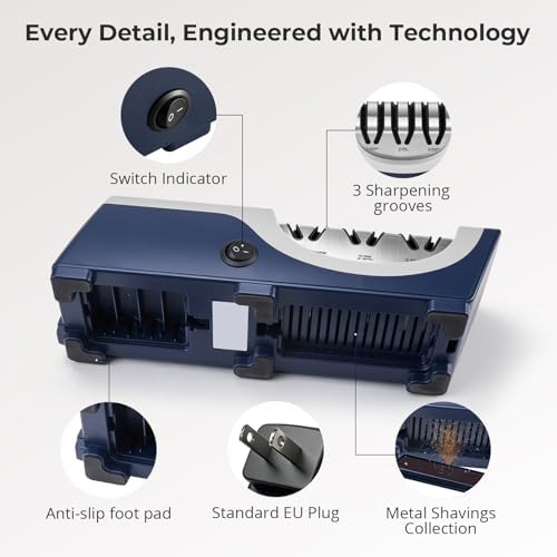 Kitchen Professional Electric Knife Sharpener: 3-Stage 100% Diamond Knife Sharpeners - 15° Precision Electric Sharpening Tool to Restore & Polish Chef Knives | Gift Choice for Chefs & Dads