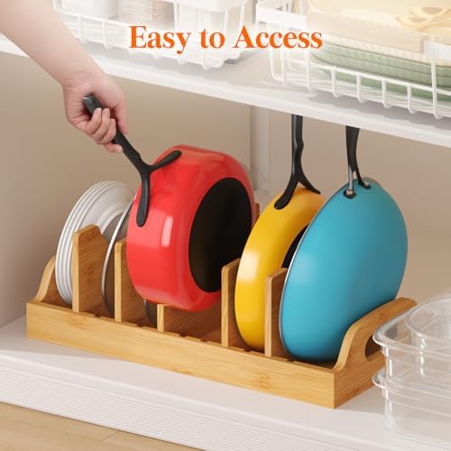 Lifewit Bamboo Lid Organizers for Inside Cabinet with 7 Sections