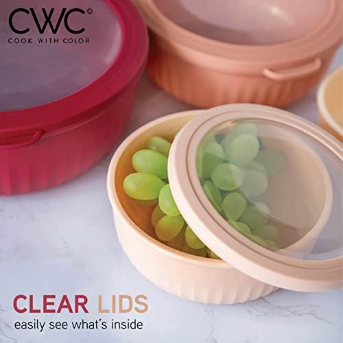 COOK WITH COLOR Prep Bowls with Lids- Wide and Deep Nesting Plastic Small Mixing Bowl Set with Lids, 8 Piece Set - Wide Bowls, Rose