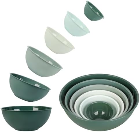 BoxedHome BPA Free Plastic Round Mixing Bowl with Lids, 12 Pack Nesting Bowls with Lids Set, Microwave and Dishwasher Safe Prep & Serving Bowls Great for Mixing, Baking, Serving (Green, 12pcs)