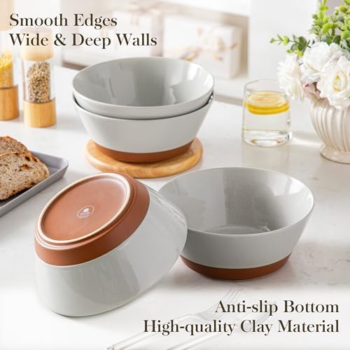 MALACASA Salad Bowls Set of 4, Soup Bowls for Kitchen, 60oz Ceramic Bowl