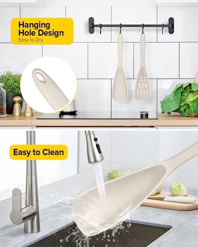 BUNDLEPRO Silicone Cooking Spoons for Nonstick Cookware, One-Piece, 2 Pack