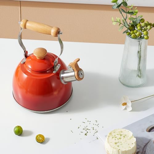 ROCKURWOK Tea Kettle 1.6 Qt Tea Kettles Stovetop Whistling Fast Boil, Red